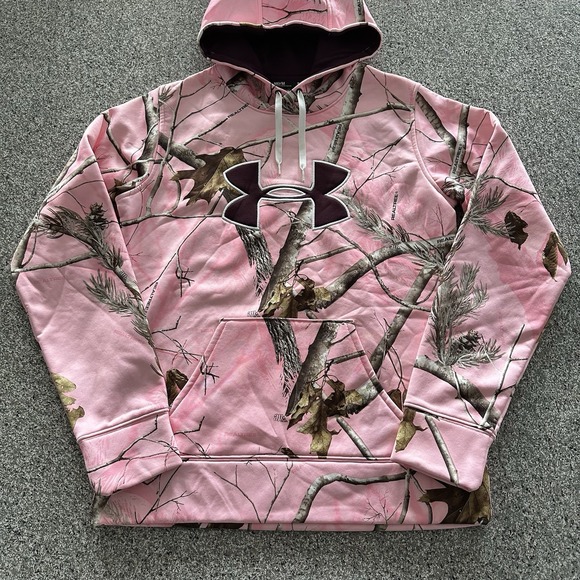 Under Armour Realtree Hoodie Women's M Pink Camo Loose Fit Cold Gear Hunting - Picture 1 of 8